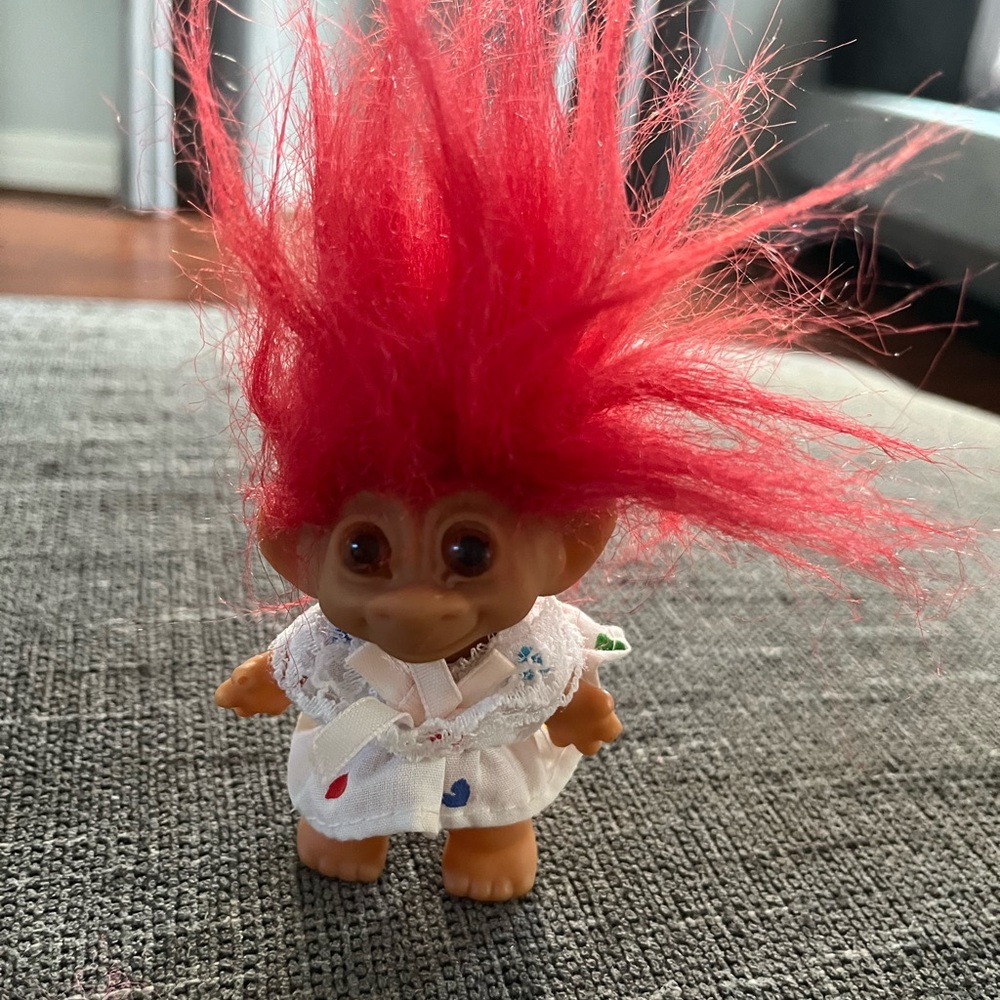 Vintage 80’s Standing Red hair 3” Troll with dress